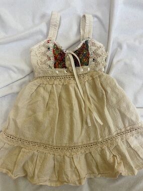 Brazilian Cream Boho Lace Sundress with Colorful Accents